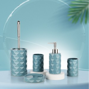 Çmimi i prodhuesit Set aksesor banjoje qeramike me dizajn modern blu Diamanti 5 copë