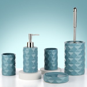 Prezzu di u fabricatore Blue Diamond Design Modern Set 5 Pieces Set d'accessori di bagnu in ceramica