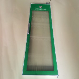 Porta di vetru di u congelatore verticale di l'esposizione di bevande à luce LED persunalizata