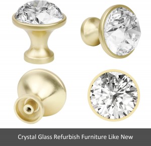 Furniture Cabinet Drawer Knob Round Gold crystal handle Knob