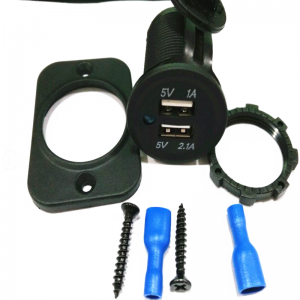 Soket Pengisi Daya USB Ganda 12V 24V 2,1A & 1,0A untuk Mobil Perahu Laut Ponsel