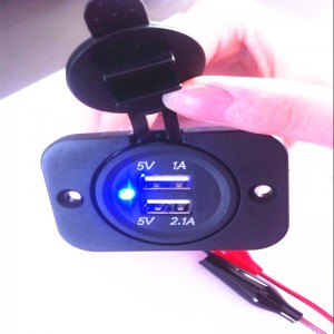 12V 24V Dual USB Charger stop kontak Power Outlet 2.1A & 1.0A pikeun Mobil Parahu Kelautan Mobile