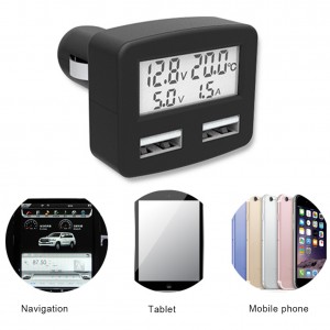 5 amin'ny 1 Dual USB Car Charger multi-function voltmeter Current
