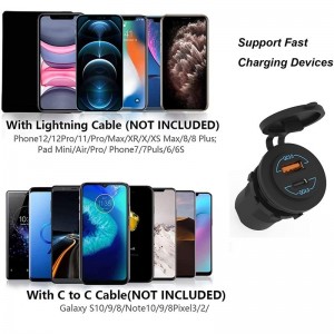 60W DC 12V-24V Quick Charger QC 3.0 USB +4.0 PD Dual Power Outlet Waterproof Car Charger Socket