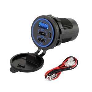 45w 3 Port dual type C USB charger car with switch