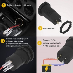 60W DC 12V-24V Quick Charger QC 3.0 USB + 4.0 PD Dual Power Outlet Waterproof Car Charger Socket