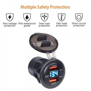 12V USB Outlet QC 3.0 Dual USB Car Charger na may LED Voltmeter ON / OFF Switch Fast Charger para sa Car Boat Marine ATV Truck