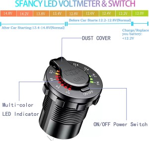 Quick Charge 3.0 USB Car Charger Socket 12V/24V with Switch Colorful Voltmeter QC3.0 Socket for Car