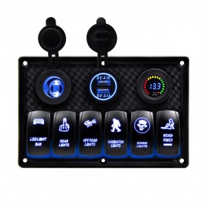 Toggle Rocker Switch Panel gyda LED Digital Voltmeter ar gyfer RV Truck Boat SUV