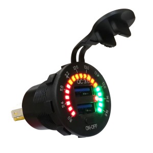 Verbeterde versie 12V snellaaduitgang 3.0 dubbele USB-autoladeraansluiting met kleurrijke voltmeter en AAN/UIT-schakelaar