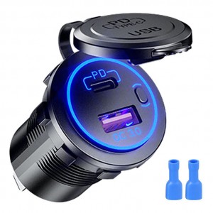DC 12V Blue light QC3.0 Type C PD car charger for car Boat Motorcycle