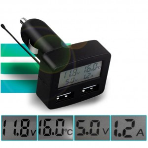 5 amin'ny 1 Dual USB Car Charger multi-function voltmeter Current
