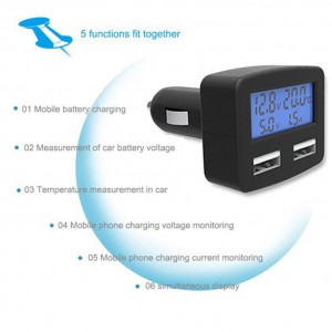 5 in 1 Dual USB Car Charger Multi-function voltmeter Current
