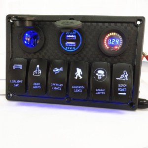 Rocker Panel Switch Circuit Breaker 6 Gang Blue LED ON / Gbanyụọ l maka ụgbọ mmiri ụgbọ ala