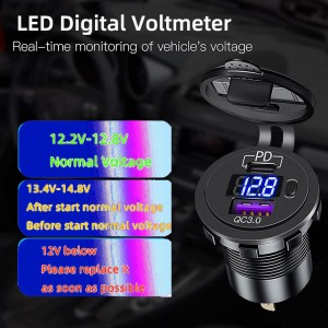 12V Type C PD 48W QC3.0 Voltmeter ON/OFF Switch Fast Charging USB Car Charger For Car Boat Truck
