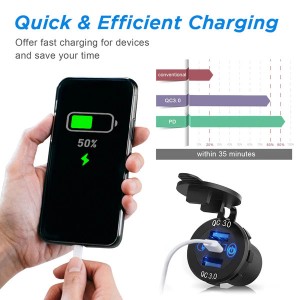 65W USB C PD Tsheb Charger Socket & Dual Quick Charge 3.0 Ports