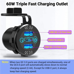65W USB C PD Car Charger Socket & Dual Quick Charge 3.0 havens