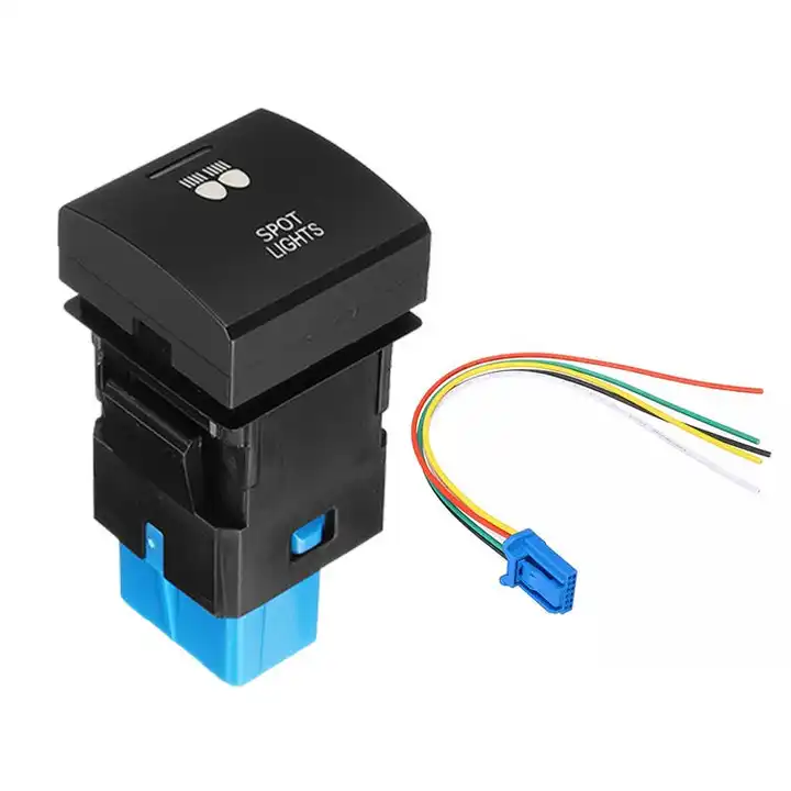 Blue Led ON-Off Power Push Button Switch with Wiring Connector mo Toyota Car 3Amp 12V Whakaahua Whakaatu