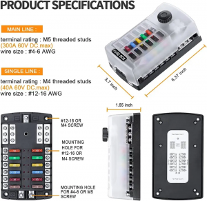 12 Circuit Fuse Holder ATC/ATO Fuse Block Panel nwere LED Indicator 300A 12 Way Fuse Box