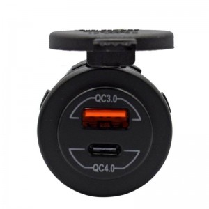 Marine Boat Motorcycle සඳහා Quick Charge 4.0 PD Type C සහ Quick Charge 3.0 USB Charger Socket, 12V/24V USB Outlet Car Power Outlet Waterproof Socket with Dual Ports