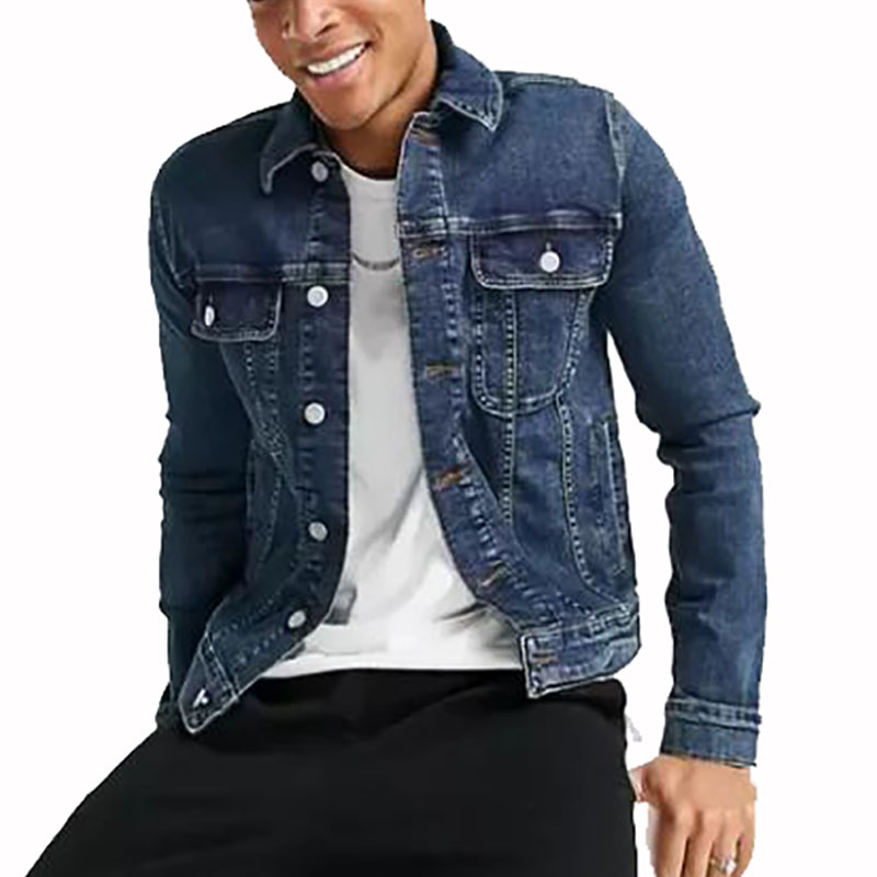 Men’s Outwear Fashion Casual Skinny Western Denim Jacket mid Wash Featured Image