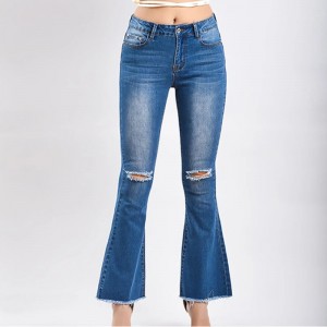 Fashion Denim Pants Women Flared trousers Ripped Jeans