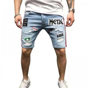 China factory hot selling item hip-hop high quality slim embroidery ripped men’s short jeans bulk wholesale custom