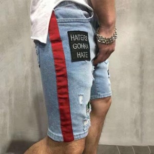 China factory hot selling item hip-hop high quality slim embroidery ripped men’s short jeans bulk wholesale custom