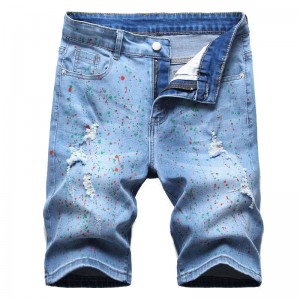 Fashion China factory custom wholesale made high quality handpainted graffiti ripped men’s shorts jeans