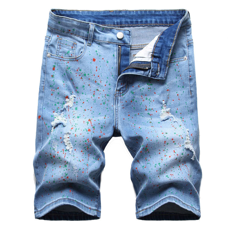 Fashion China factory custom wholesale made high quality handpainted graffiti ripped men’s shorts jeans Featured Image