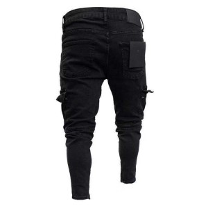 Newest Hot Selling Black Big Side Pockets Men’s Denim Jogging Pants Skinny Mens Cargo Jeans