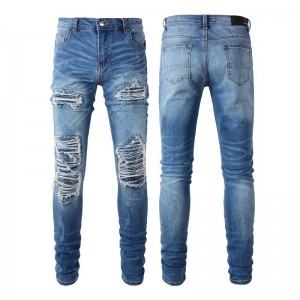 2022 Fashion Slim Street style wear ripped jeans patch jeans man