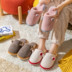 ເກີບແຕະຝ້າຍລະເບີດຂອງແມ່ຍິງ antlers ລະດູຫນາວບ້ານເຮືອນຄູ່ຜົວເມຍທີ່ບໍ່ເລື່ອນໄດ້ອົບອຸ່ນ indoor confinement fur slippers ຜູ້ຊາຍຂາຍສົ່ງ