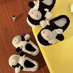 Cow Cotton Slippers Babae Autumn at Winter Indoor Household Makapal Ibaba Plush Baotou Couple Cotton Slippers Lalaki