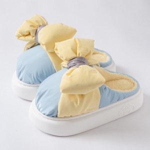 ເກີບແຕະຜ້າຝ້າຍຂອງແມ່ຍິງລະດູຫນາວພາຍໃນເຮືອນ insulation ບວກກັບ pile ຫນາລຸ່ມເດັກຍິງຫົວໃຈ bow slippers ຝ້າຍຜູ້ຊາຍ
