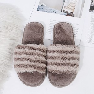 ດູໃບໄມ້ລົ່ນແລະລະດູຫນາວເປີດ slippers ຝ້າຍຂອງແມ່ຍິງ striped plush soft bottom home slippers ຄໍາ