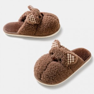 ເກີບແຕະຜ້າຝ້າຍລູກກະຕ່າຍງາມແມ່ຍິງດູໃບໄມ້ລົ່ນແລະລະດູຫນາວເຮືອນ suede ອົບອຸ່ນກາຕູນຄູ່ຜົວເມຍ plush slippers ຝ້າຍ