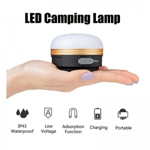 Ang 3W LED nga adunay magnet nga USB nga nag-charge sa waterproof nga tent light nga gipangulohan sa mga suga sa tolda