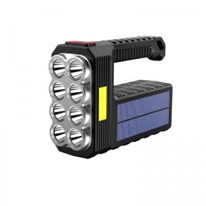 Fiainana voaorina amin'ny fiainana an-drano USB Solar Rechargeable Led Flashlight Solar Searchlight
