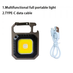 Брзо полнење џебна COB светилка за факел Мини LED светилка со приврзок за клучеви