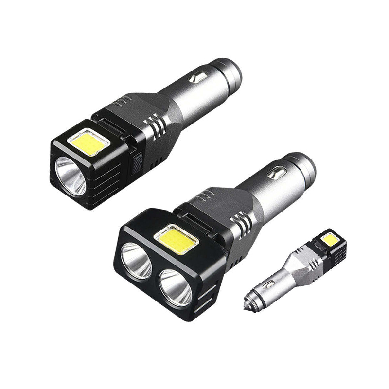 Trys viename nešiojama įkraunama LED automobilio saugos plaktuko avarinė lemputė