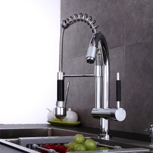 Izvucite fleksibilni kupatilski sudoper s dvostrukom funkcijom crna kuhinjska slavina, kuhinjska miješalica