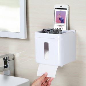 Dispenser di carta igienica in plastica bianca Porta asciugamani con ripiano portaoggetti