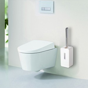 Madingas balto stiliaus vonios kambario nailoninis tualeto šepetys nerūdijančio plieno tualeto šepečio laikiklis