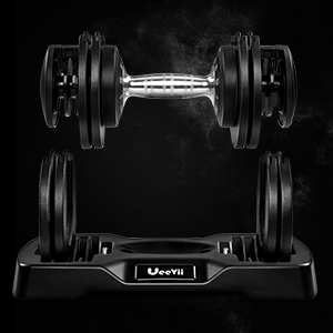 Adjust Weight Dumbbell by Turning Handle, Black Adjustable Dumbbell with Tray for Man & Woman Home Gym, with Anti-Slip Metal Handle