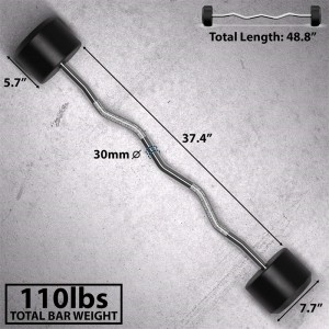 Barbell Bar Fixed Easy Curl Bar Pre Weighted Curved Steel Bar with Rubber Weights – Fixed Weight