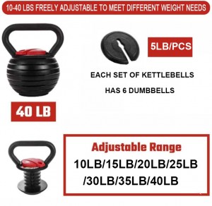 Kettlebell Adjustable Kettlebell with Plates Weight Lifting 20LB/40LB Kettlebell