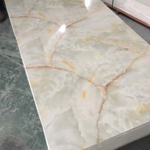 Barruko horma apaingarri distiratsu handiko PVC marmolezko gainazaleko diseinu-xafla UV marmolezko taula