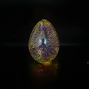 Luz de fuegos artificiales 3D de huevo ovalado, lámpara de mesa Led de vidrio