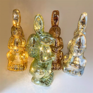 Decoración de Pascua de vidrio con conejito para decoración de mesa